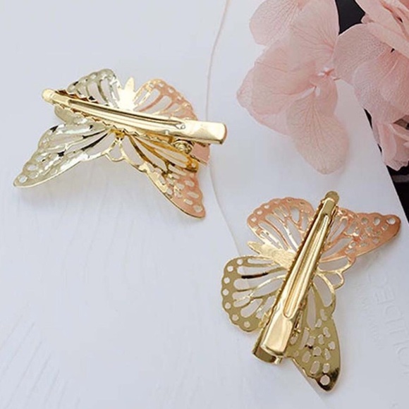 Boho Beautiful Gold Butterfly Hair Clips - Picture 3 of 12